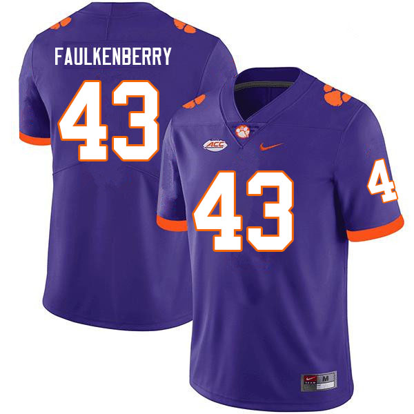 Men #43 Riggs Faulkenberry Clemson Tigers College Football Jerseys Sale-Purple